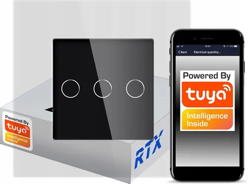 Glas 3-Kreis Touch Schalter Schwarz Zigbee TUYA SERIE RTX SH# o.N