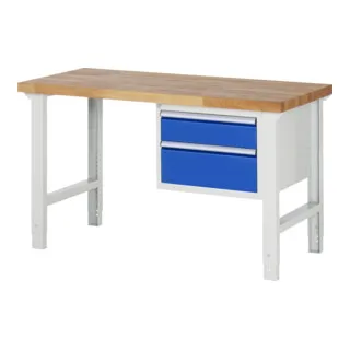 Rau Werkbank höhenverstellbar 7123A1 - Vielseitige Werkbank mit 2 Schubladen, höhenverstellbar von 790 bis 1140 mm, ideal für ergonomisches Arbeiten in Werkstätten.
