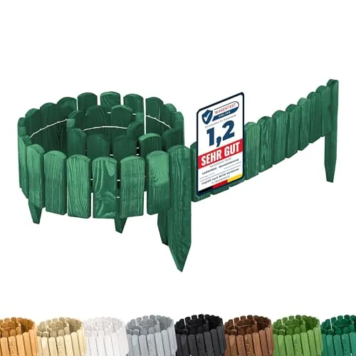 Garronda Rasenkante Holz Beeteinfassung 200 cm x 10 cm - Flexibler Gartenzaun Smaragdgrün - Hochwertige Beeteinfassung aus imprägniertem Holz, wetterfest und langlebig. Flexibel formbar für individuelle Gestaltung Ihres Gartens. Einfach zu installieren, ideal zum Abgrenzen von Beeten und Pflanzen.