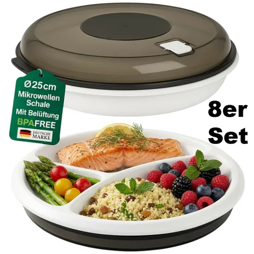 Menüteller mit Deckel Set Mikrowellengeschirr Portionsteller Seniorenteller 8