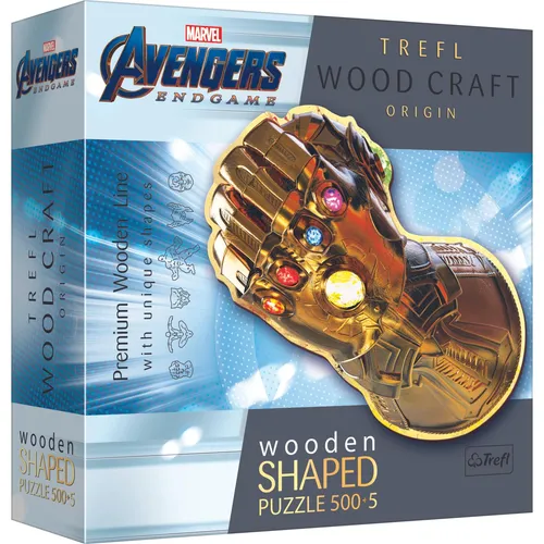 TREFL SA Holz-Puzzle Marvel The Avengers Endgame – 500+5 Teile - Puzzles, einzigartiges Holzpuzzle mit 70 besonderen Figuren und präzisem Druck für ein beeindruckendes Bild von 28,3 x 51,9 cm.