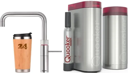 QUOOKER FUSION SQUARE COMBI+ B mit CUBE 2 - 100°C Kochendwasserhahn - Vielseitige Küchenarmatur aus Edelstahl, die sofort kochendes, warmes, stilles und sprudelndes Wasser liefert. Inklusive 7-Liter Vakuumreservoir für effiziente Nutzung.