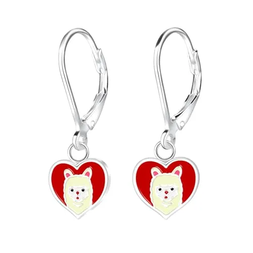 Monkimau - Lama Kinder und Mädchen - Ohrringe, Ohrstecker, Ohrschmuck - aus 925 Sterling Silber, Sterling Silber - hypoallergen & nickelfrei, Motivgröße 9 mm x 8 mm - für Kinder und Mädchen
