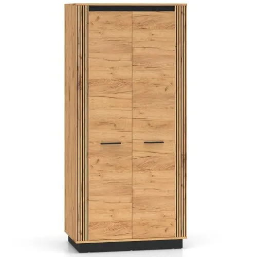 Lomadox Kleiderschrank 92 cm breit – Modern und stilvoll - Dieser 2-türige Kleiderschrank in Eiche mit schwarzen Akzenten bietet nicht nur Platz, sondern auch ein elegantes Design für dein Schlafzimmer. Pflegeleichte Oberfläche und robuste Metallbeschläge sorgen für Langlebigkeit.