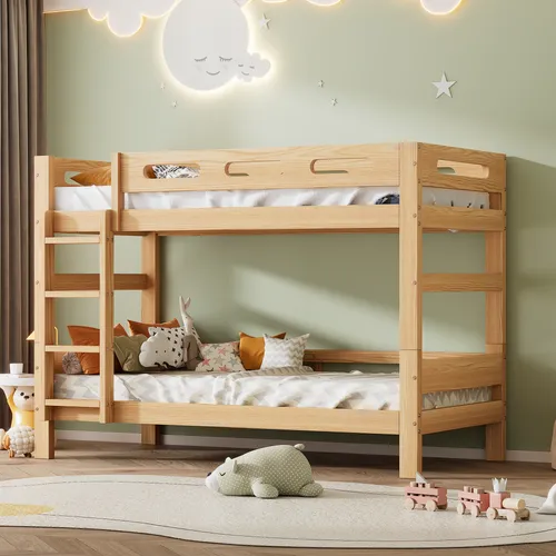 Etagenbett 90x200 cm mit Rausfallschutz und Lattenrost – Kinderbett, umbaubar zu 2 Einzelbetten - Praktisches Etagenbett für zwei Kinder, inklusive stabiler Trittleiter und Rausfallschutz. Umbaubar zu 2 Einzelbetten – ideal für flexibles Schlafen! Hergestellt aus massivem Kieferholz, bietet es hohe Stabilität und ein modernes Design.