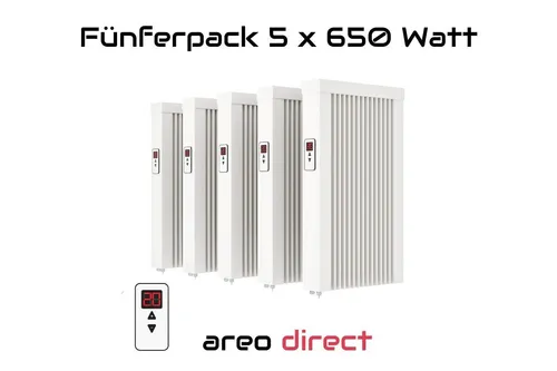 Elektroheizung 5x650W - Flächenspeicherheizung mit Smart Home Funktion - Heizgerät für Räume bis 10 m², mit digitalem Thermostat und App-Steuerung. Ideal für effiziente Wärme durch Konvektion und Wärmestrahlung.