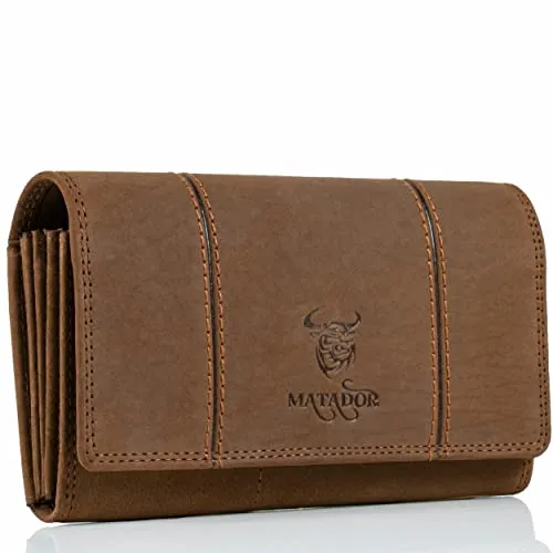 MATADOR XL Karten Portemonnaie Geldbeutel Damen Leder Groß #BRÜGGE - Damen-Geldbörse aus hochwertigem Leder mit 16 Kartenfächern und RFID Blocker. Ideal als elegantes Geschenk in edler Geschenkbox.