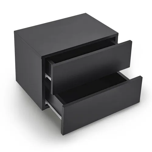 Juskys Nachttisch mit 2 Schubladen - Wandmontierte Nachtkonsole in Schwarz, platzsparend und pflegeleicht, ideal für Schlafzimmer oder Flur.