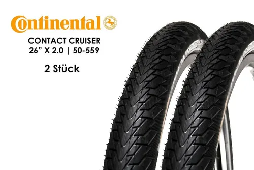 CONTINENTAL CONTACT Cruiser Fahrradreifen 26 Zoll - 2 Stück - Hochwertige 26 Zoll Drahtreifen für City & Trekking, mit exzellentem Pannenschutz und Komfort. Ideal für E-Bikes und sicheres Fahren auf Asphalt.