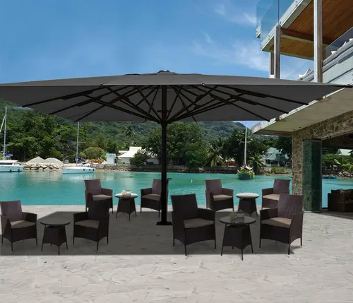 Marktschirm HWC-D20, XXL-Schirm Gastronomie-Sonnenschirm, Alu 7,2m anthrazit