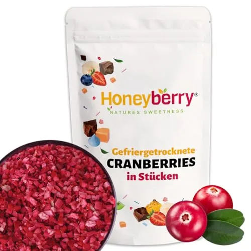 Gefriergetrocknete Cranberry Stücke 100g - Gefriergetrocknete Früchte - Trockenfrüchte Gefriergetrocknet - Gefriergetrocknete Preiselbeeren zum Backen, Kuchendekoration, Snacks, Müsli & Desserts