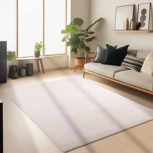 Carpetsale24 Waschbarer Teppich Kurzflor 140x200 cm Beige Modern Einfarbig Weich rutschfest Pflegeleicht Maschinenwaschbar für Wohnzimmer Schlafzimmer Esszimmer