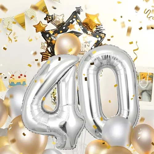 Geburtstag Deko zahlen luftballon 40 jahre | Folienballon Sliber- für 40. Geburtstagsdeko Männer Frauen Ballon Zahl Deko zum Geburtstag fliegt mit Helium 40.Geburtstagsparty 40
