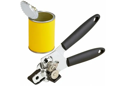 Koopman Dosenöffner Konservenöffner Kapselheber Küchenhilfe Metall 20cm, Kunststoffgriffe, leichte Bedienung, ergonomisch, Kurbel