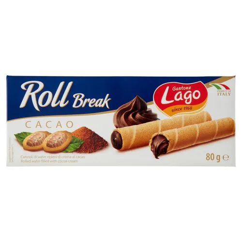 Gastone Lago Roll Break Cacao Waffelpad Wafer gefüllt mit Kakaocreme 80g