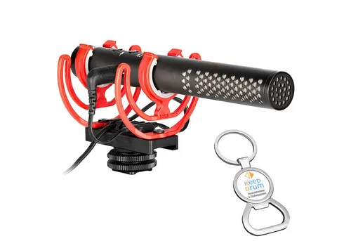 Rode Videomic NTG Broadcast Kamera-Mikrofon mit keepdrum Schlüsselanhänger - Kompaktes und leichtes Mikrofon mit färbungsfreier Tonqualität und 30 Stunden Akkulaufzeit, inklusive praktischem Schlüsselanhänger mit Flaschenöffner.