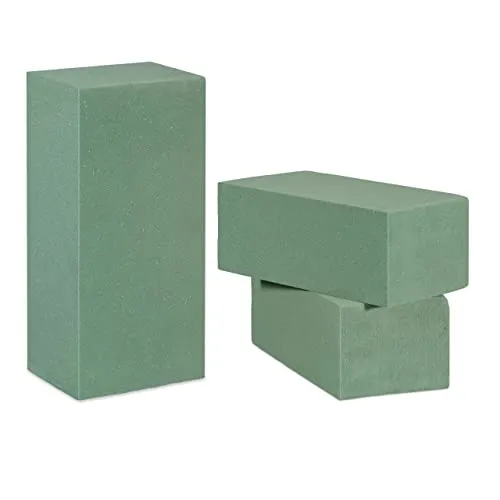 Relaxdays 12 x Steckschaum für Frischblumen, Steckziegel, Nasssteckschaum Blumengestecke, Hochzeit, HxBxT: 7,5 x 20 x 10 cm, grün