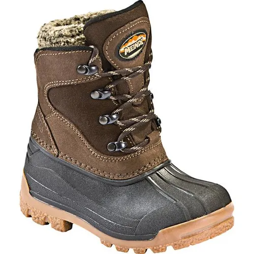 Meindl Sölden Junior Kinder Winterstiefel (Dunkelbraun), 35 EU - Wanderschuhe für Kinder mit hochwertigem Velourleder, herausnehmbarem Innenschuh aus Webpelz und optimalem Grip auf Schnee für warme und trockene Füße.