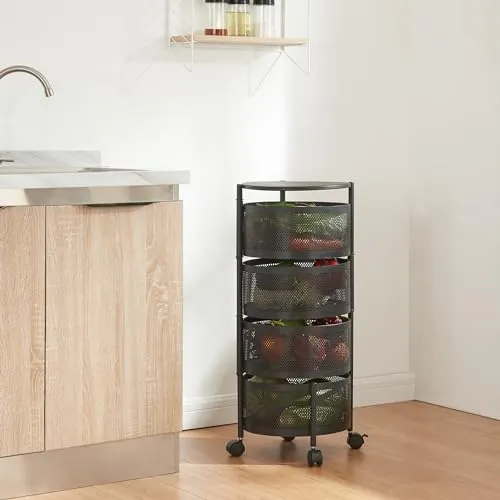 [en.casa] Rollwagen Steigen - Multifunktionales Küchenregal mit 4 Ebenen - Servierwagen aus robustem Stahl mit ausklappbaren Körben und 4 Rollen für einfache Mobilität. Ideal für Küche, Bad oder Büro - vielseitig einsetzbar und platzsparend.