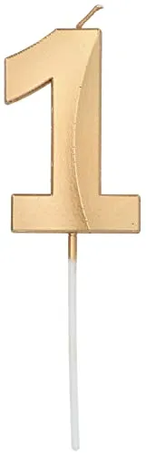 Folat 18871 - Kerze für Kuchen Glamour Vibes Gold - ca. 10 cm hoch - Zahl 1