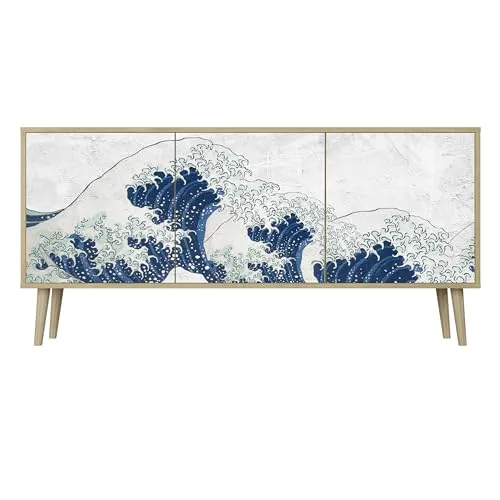 HEALANCY Komodenschrank - Kommode mit 3 Türen- Flurkommode- Schrank - Highboard - Kleiderschrank Möbel - Wohnzimmer Schlafzimmer Esszimmer Flur - Sideboard- Riva-Eiche