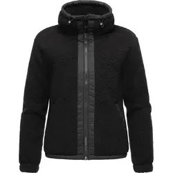 RAGWEAR Nordicka Damen Sweatjacke XXL, schwarz - Modische Sweatjacke für Damen mit hochgeschlossenem Kragen und Kunstleder-Elementen, ideal für sportliche Aktivitäten und gemütliche Tage. Pflegeleichtes Teddyfleece sorgt für wohlige Wärme und Tragekomfort.