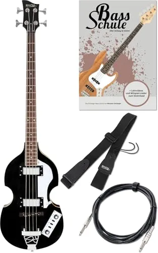 Rocktile E-Bass VB “Sir Paul” Vintage Beatbass - E-Bass im klassischen Violinbass-Design mit Hollowbody, inklusive Tasche, Gitarrenkabel und Gurt - ideal für Einsteiger und Vintage-Fans.