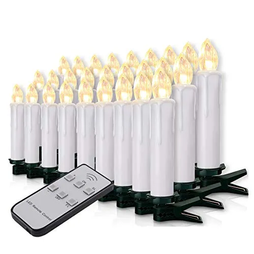 Forever Speed 20-60er Weinachten LED Kerzen Weihnachtsbeleuchtung Lichterkette Kerzen kabellos Weihnachtskerzen Weihnachtsbaum Kerzen mit Fernbedienung kabellos Baumkerzen(weisse Hülle, 30er)