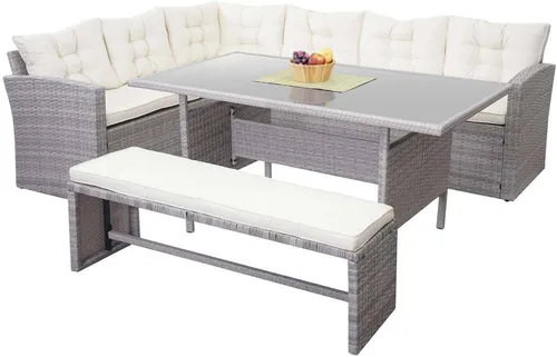 HW Gartenmöbel HWC-A29 Sitzecke - Rattanmöbel Esstischgruppe - Loungemöbel & Sitzgruppen, stilvolle Rattanmöbel für Garten und Terrasse, wetterfest und pflegeleicht für entspannte Stunden im Freien.