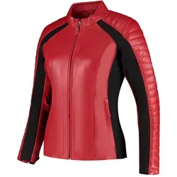 Damen Motorrad Leder Jacke 42 - Rusty Stitches Donna - rot-schwarz - Motorradjacke für Damen, Größe 42, mit herausnehmbaren Protektoren und regulierbarer Passform für optimalen Schutz und Komfort beim Fahren.