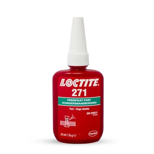 Loctite 271 Schraubensicherung hochfest (rot) 24ml - Kontaktklebstoff, verhindert selbstständiges Lösen von Schrauben und Leckagen, ideal für Metallgewinde und toleriert geringe Verschmutzungen.
