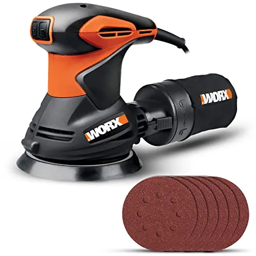 WORX WX652.1 Roto-Schwingschleifer 300W - Schleifmaschine mit 300 W und 125 mm Schleifdurchmesser, ideal für vielseitige Materialbearbeitung. Inklusive 6 Schleifpapiere und praktischem Klettverschluss für einfachen Wechsel.
