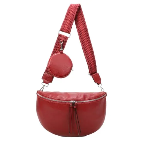 ITALYSHOP24 Damen Tasche Crossbody Schultertasche Gürteltasche Messenger-Tasche Hüfttasche Bauchtasche Umhängetasche Cross-Over Bodybag Handytasche Leder Optik Rot