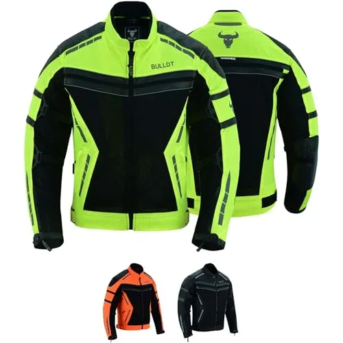BULLDT Motorradjacke Herren Sommer mit abnehmbaren CE-Protektoren - Schutzjacken für optimale Sicherheit und Komfort, leichte Mesh-Jacke in Neon Gelb mit 360° Sicherheits-Reflektoren und viel Stauraum durch 6 Taschen.