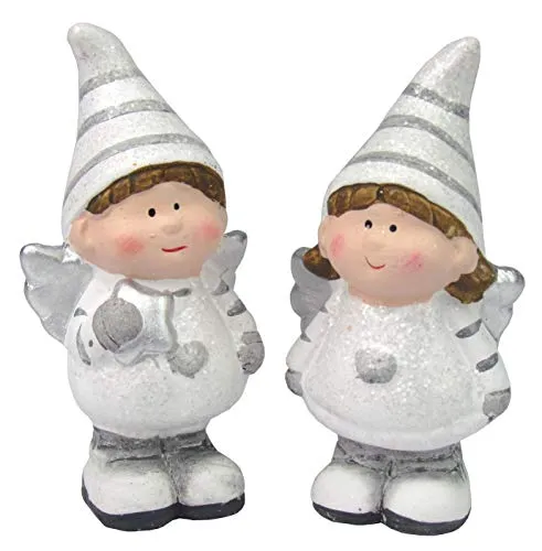 Unbekannt Weihnachtsengel - Weihnachtsdeko - 2er Set aus Keramik, Handbemalt (Engel mit Langer Mütze)