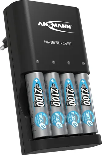 ANSMANN AG Akku Ladegerät für 1-4 NiMH AA/AAA Akkus – inkl. 4x AA 2100mAh Universal-Ladegerät
