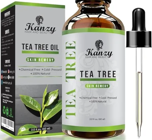 Kanzy Teebaumöl Bio Naturrein 60ml mit Pipette Kaltgepresst Tea Tree Oil für Gesicht, Haut, und Nagel Anti Pickel, Haaröl, Akne Öl, Acne Serum gegen Unreine Haut, Öle für Diffuser