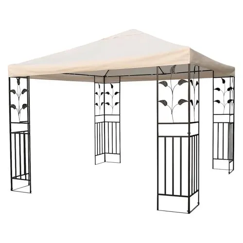 Wasserdichtes Pavillon Ersatzdach 3x3m - Beige - Universal Pavillondach mit PVC-Beschichtung, ideal für Gartenpartys. Verbessertes Design mit verlängerten Befestigungsbändern für besseren Halt.