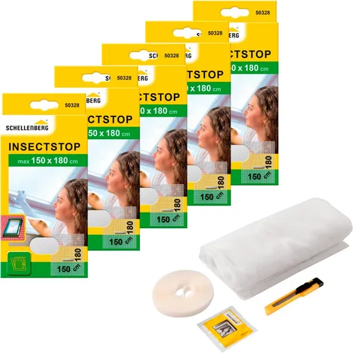 Schellenberg 5er Pack Fliegengitter für Dachfenster mit Reißverschluss - Fliegengitter für Dachfenster, mit praktischem Reißverschluss für einfaches Hindurchgreifen und UV-stabilisiertem Gewebe, idealer Insektenschutz.