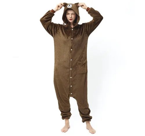 Katara Partyanzug Waldtiere Jumpsuit Kostüm Overall Erwachsene S-XL, Karneval - Kostüm, Kigurumi - Bär Dunkelbraun M (155-165cm)