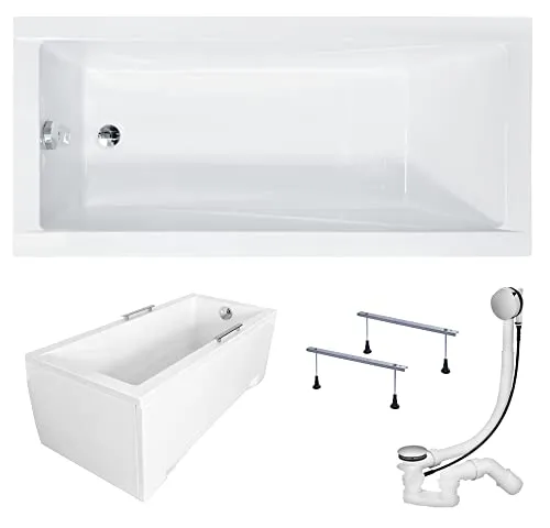 KOLMAN Badewanne MODERN Rechteck 160x70 mit AcrylSchürze - Luxuriöse Rechteck-Badewanne (160x70 cm) im Komplettset mit AcrylSchürze und automatischem Ablauf. Robustes Acryl sorgt für Langlebigkeit und eine pflegeleichte Oberfläche. Ideal für entspannende Stunden im Bad!