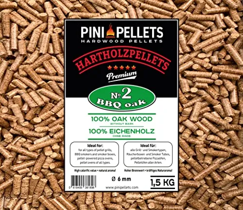PINI Hartholzpellets № 2 BBQ Oak 1,5 Kg Grillpellets zum Grillen Räuchern Smoken und für Pizzaofen