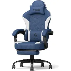 Gaming Stuhl Ergonomisch mit Fußstütze und verstellbarer Rückenlehne Blau - Blau