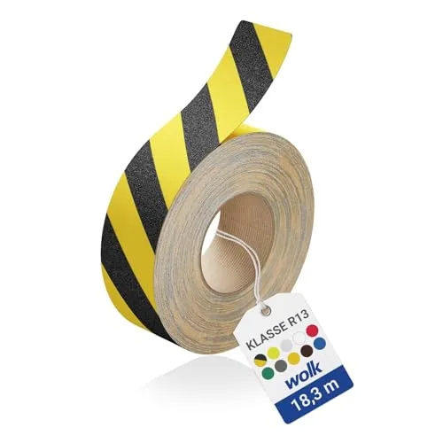wolk Antirutsch Klebeband R13 Gelb/Schwarz | Anti-Rutschband für Treppen, Rampen & Böden | Selbstklebend, Extrem Belastbar, Wetterfest, Zertifizierte Rutschhemmung, Innen & Außen