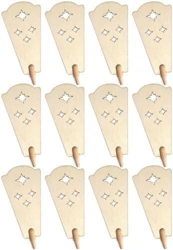 BRUBAKER Flügelrad Ersatzteile - 12 Flügel für Weihnachtspyramiden 45 cm und 60 cm - Pyramidenflügel mit Sternen - Ersatzflügel für Holzpyramiden - Holz naturfarben - 11,7 x 5,7 cm