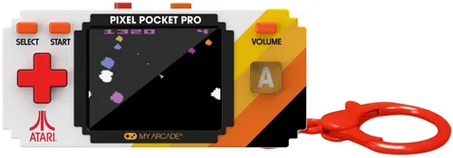 Atari Tragbares Gaming-System (Pixel Pocket Pro) - Erleben Sie mit dem tragbaren Pixel Pocket Pro 25 offizielle Atari-Spiele. Mit einem 5,1 cm Farbdisplay und kompaktem Design ist es ideal für unterwegs. Inklusive Schlüsselanhänger für einfache Mitnahme.