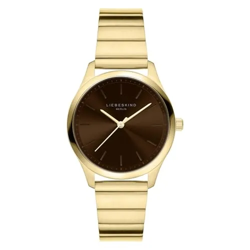 LIEBESKIND Damen Armbanduhr – Quarzuhr 33 mm – Rundes Gehäuse – Klassisches Design – Teilmattiertes Edelstahl- und Lederarmband – 5 ATM wasserdicht