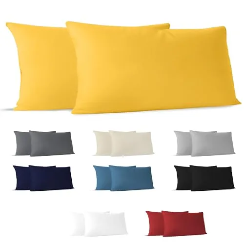 Dreamzie Kissenbezug 40 x 80 (Set mit 2) - 100% Jersey Baumwolle 150 g/qm Kissenbezüge -Gelb - Für Kissenbezug 40x80 - Kissenhülle - Resistent und Hypoallergen