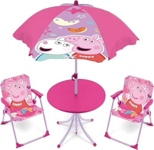 Arditex Kindertischset mit 2 Stühlen & Sonnenschirm – Peppa Pig - Süßes Kinder-Tischset mit zwei Stühlen und Sonnenschirm im Peppa-Pig-Design. Ideal für Garten, Terrasse oder Kinderzimmer. Robuste Materialien und platzsparendes Design sorgen für sicheren Spielspaß.