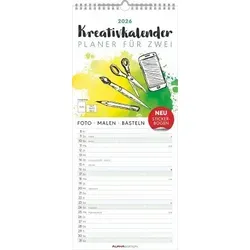Alpha Edition Kreativ-Kalender Planer für 2 - Wandkalender 2026, 19,5×45 cm, individuell gestaltbar mit Fotos und Zeichnungen – ideal für kreative Bastelideen und persönliche Gestaltung.